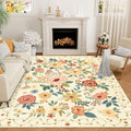 DUKINO 8x10 Area Rug, Floral Washable Living Room Rug Non Slip Beige Yellow by DUKINO