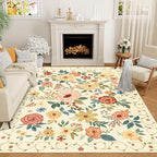 DUKINO 8x10 Area Rug, Floral Washable Living Room Rug Non Slip Beige Yellow by DUKINO