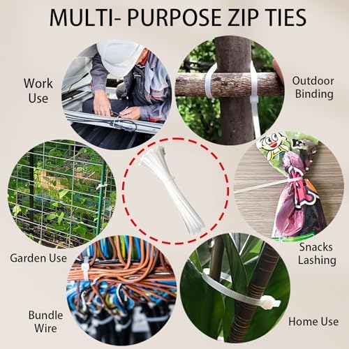 Zip Ties Assorted Sizes 4+6+8+12 Inch, 2000 Pack, White Cable Ties for Multi-Purpose, Nylon/Plastic Wire Ties for Home Improvement, Office & Outdoor Use (Clear-Colored Style). - Image 7