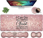 Ergonomic Keyboard Wrist Rest & Mouse Pad Wrist Rest Set,Large XXL Gaming Desk Mat 31.5"x 11.8", Non-Slip Base,Memory Foam, Easy Typing Pain Relief for Office & Home,Quote Bible Verse Philippians 4:13 by Unknown