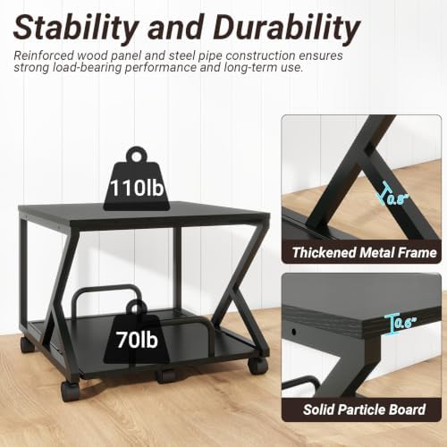 Natwind 2 Tier Printer Stand,19.7''x19.7'',with Pull Out Shelf,Black - Image 5