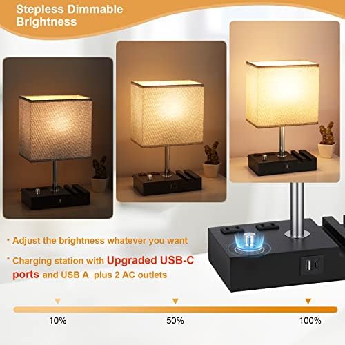 Bedside Table Lamp for Bedroom Nightstand - Stepless Dimmable, 2 AC Outlets - Image 3