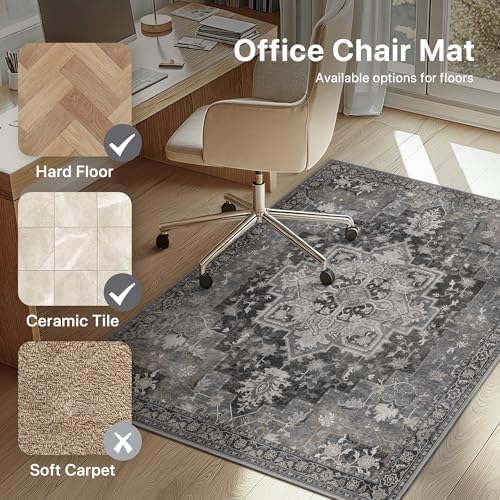 5FT Round Office Chair Mat for Hardwood Floor, Non-Slip Washable Black - Image 6