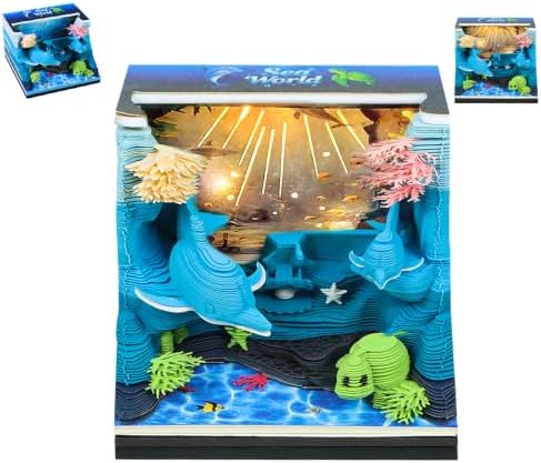 3D Memo Pad Time Piece Calendar 2027, 3D Tear-Off Art Desk Calendar 2027, Creative 3D Memo Pad Paper Art Tree House DIY Paper Carving Decoration (Underwater World) by PTAEXCEL
