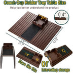 Bamboo Couch Cup Holder Arm Tray Table with Anti-Slip Cork Pad，Couch Drink Holder，Sofa Cup Holder Armrest Tray，Foldable Arm Chair Table Recliners for Drink, Cups, Eats，Snacks, Phone, Remote (Brown) - Image 2
