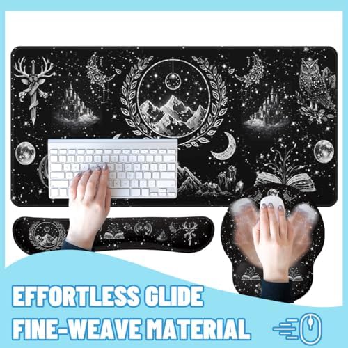 Dark Fantasy Desk Mat Set Magic Gothic Celestial Emblem Large Mouse Pad with Wrist Rest 4in1 Desk Mat for Desktop Ergonomic Computer Desk Arm Wrist Anti-Slip Computer Mouse Pad Home Office Gaming - Image 4