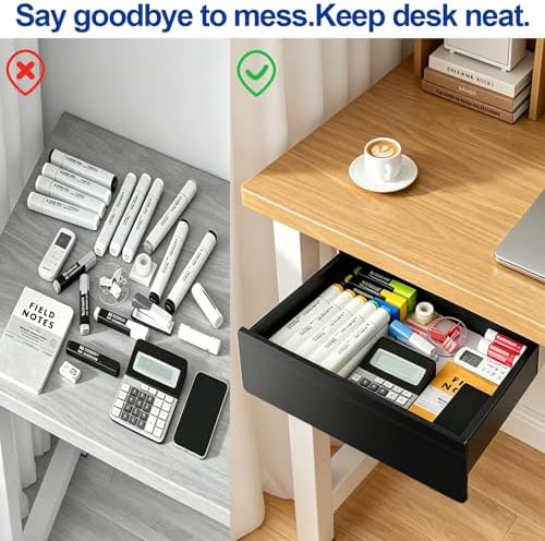 Under Desk Storage Drawer Organizer,3 Pack Self-Adhesive Slide Out Desk Drawers Under Table for Shelf,Office Supplies,Home,Large & Medium & Small,Black - Image 7