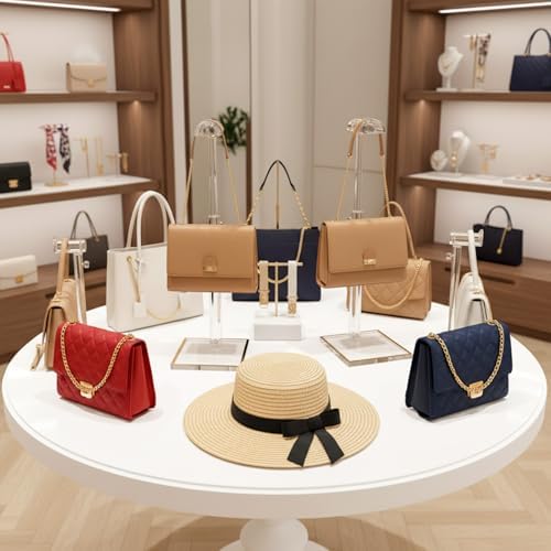 2 Pcs Acrylic Purse Display Stands, 10"-16" and 14"-24" Adjustable Height Handbag Stands for Display, Bag Table Holder, Clear Purses Hanging Rack for Closet Retail Vendor Wallet Jewelry Necklac - Image 7