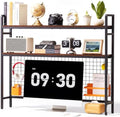 VEVOR 45.3"W Desk Shelf with Grid Panel, Desktop Bookshelf Storage Hutch for Computer Monitor, Metal Frame and Wooden Shelf, 2-Tier Countertop Display Rack, Desk Organizer Hutch for Dorm, Home, Office by VEVOR