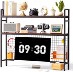 VEVOR 45.3"W Desk Shelf with Grid Panel, Desktop Bookshelf Storage Hutch for Computer Monitor, Metal Frame and Wooden Shelf, 2-Tier Countertop Display Rack, Desk Organizer Hutch for Dorm, Home, Office by VEVOR