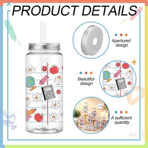 Meanplan 24 Pcs Back to School Plastic Cups with Lid and Straw Bulk 14 oz - Image 4