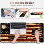 Large Mouse Pad with Wrist Support 4in1 Set, XXL Game Mousepad + Keyboard Wrist Rest+Mouse Wrist Rest+Coaster with Ergonomic Design Gaming Mat for Home Office Table Computer I Retro USA Flag - Image 4