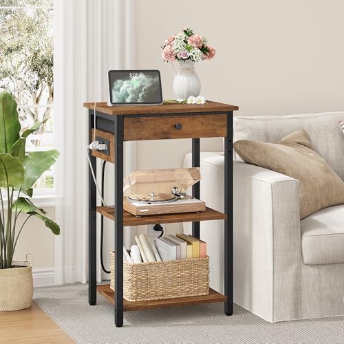 Printer Stand with Power Outlets, 3-Tier Under Desk Printer Table, Brown - Image 6