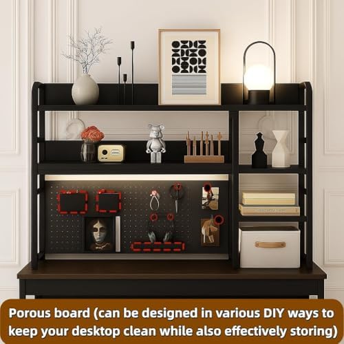 Desktop Bookshelf, pegboard Storage and Organization Rack, Dorm Desk Shelf, Desk Hutch, Desktop Storage for Office, Study, Student Display Rack,Desktop Shelves (Black 45.3" Lx9.9 Wx37 H) - Image 6