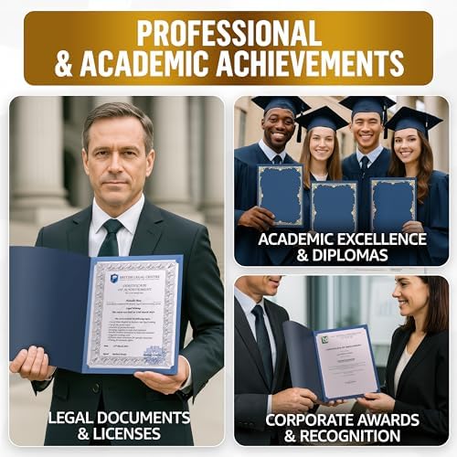 50 Pack Double Sided Certificate Holders 8.5x11 Blue - Heavyweight 300gsm Cardstock Diploma Holder - Dual Certificate Folder Letter Size Award Certificate for Graduation with Gold Foil Diploma Cover - Image 5