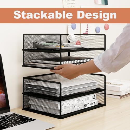 Natwind 4-Tier Stackable Metal Mesh Letter Paper Tray Organizer,Black - Image 4
