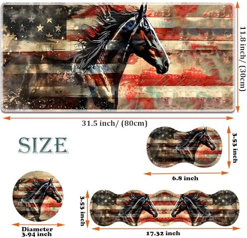 Large Gaming Mouse Pad + Keyboard Wrist Rest + Wrist Support + Coaster Set, Memory Foam Ergonomic for Easy Typing, XXL Extended Gaming Mouse Pad Table Pad - Flag Horse American - Image 6