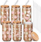 6 Pcs Christmas Glass Cup Bulk with Straw and Bamboo Lids 16 oz - Image 7