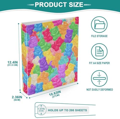 Colorful Sweet Jelly Bears Round Ring Binders Gummy Candies 1.5 Inch 3 Ring Binder with Clipboard Holds 200 Sheets Office Home School - Image 4