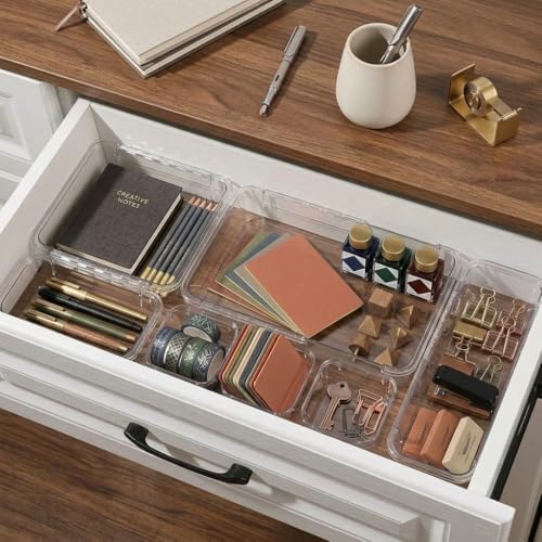 14 Pcs Expandable Clear Drawer Organizers, 3-Size Adjustable Storage Bins - Image 7