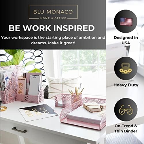 BLU MONACO Pink Desk Organizer Set | 6-Piece Metal Desktop Accessories | Mail Sorter Organizer Countertop | Letter Sorter for Desk | Mesh Pen Holder | Home Office or Dorm - Image 2