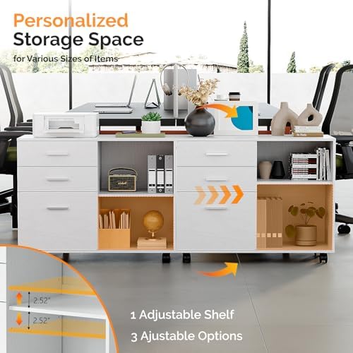VINGLI 3 Drawer Wood Lateral File Cabinet with Adjustable Shelves & Locking Wheels, Printer Stand with Drawers for Letter Size Files, Sturdy White File Cabinets for Home Office, Study & Business - Image 5