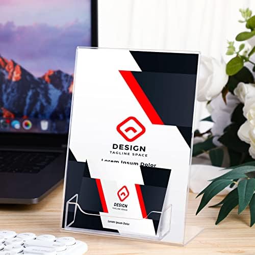 Remerry 12 Pcs Acrylic Sign Holder with Business Card Holder Slanted Paper Stand Clear Brochure Display Stand Heavy Duty Plastic Signs for Office Table Advertisement Flyer (5 x 7 Inch) - Image 4