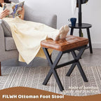 Foot Stool Small Ottoman Foot Rest Padded Foot Stool Desk for Under Office Desk Vanity Stool Bamboo Footstool Sofa Footrest Shoe Stool Small Foot Stools (Black Legs + Patterned Brown) - Image 4