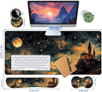 4-Piece Extended Large Mouse Pad Set for Women Men with Castle Night Design Includes 35.4 x 15.7 XXL Large Mouse Pad Keyboard Wrist Rest Mouse Wrist Support and Coaster for Office Home - Image 5
