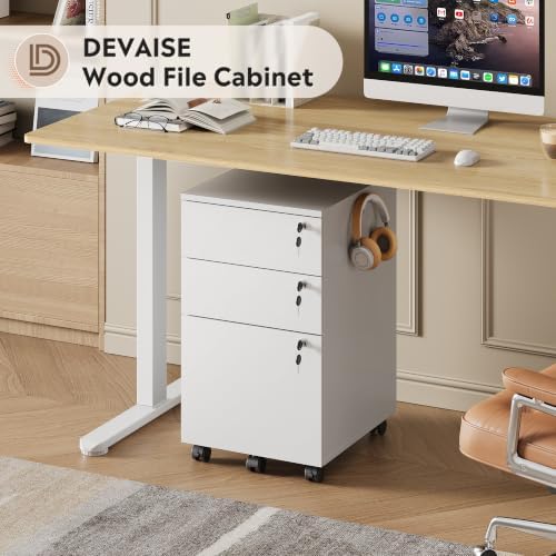 DEVAISE 3 Drawer Wood File Cabinet with Individual Locks, White - Image 3