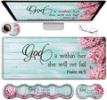 Mouse Pad Set, Large Gaming Mouse Pad + Keyboard Wrist Rest Support + Mouse Wrist Cushion + Coaster, Non-Slip Rubber Base, 31.5 x 11.8 in Extended Desk Mat for Office, Psalm 46-5 Pink Hyacinth by JVGFYNKL