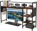 Desk Shelf Organizer with Pegboard & Hooks, Desk Hutch for Computer Monitor, Multi-Tier Wood Desktop Bookshelf Display Rack for Home Office Dorm Room (Vintage Brown, 50.39") by ZHUJERRY