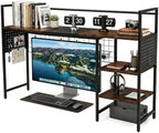 Desk Shelf Organizer with Pegboard & Hooks, Desk Hutch for Computer Monitor, Multi-Tier Wood Desktop Bookshelf Display Rack for Home Office Dorm Room (Vintage Brown, 50.39") by ZHUJERRY