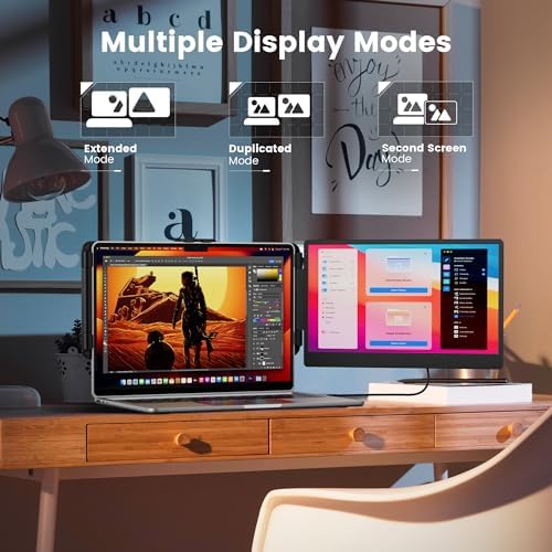 domyfan 14" Laptop Screen Extender, FHD 1080P IPS Dual Laptop Monitor Extender, HDMI/USB-A/Type-C Plug and Play for Windows, Mac, Chrome, Android, Xbox, Switch, PS5, Work with 13.3”-17” Laptops - Image 4