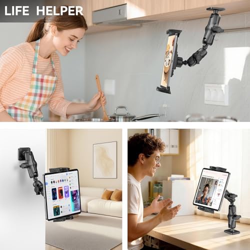 OHLPRO Tablet Mount for Truck - Heavy Duty Drill Base Tablet Holder for Car Dashboard, iPad Holder for All 5"-13" iPad Pro Samsung Galaxy Kindle fire Tablets and Car Wall etc. - 8-inch Aluminum Arm - Image 3