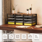TQVAI 12 Compartments Desktop Literature Organizer, Metal Frame Paper Sorter with Handles, Heavy Duty Mailbox for Classroom and Office, Wood File Organizer for Document, Bill, Magazine, Antique Brown - Image 3