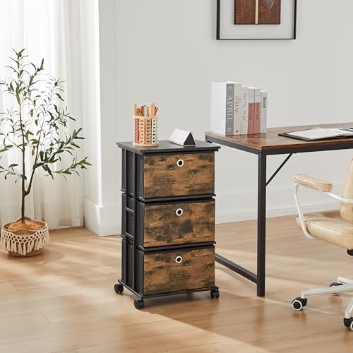 MAX Houser Dresser Storage with 3 Drawers, Fabric Tower Nightstand, Chest of Drawers,Vertical Storage Unit Organizer for Closets,Bedroom,Dorm, Wood Top, Rustic Brown Wood Grain Print - Image 4