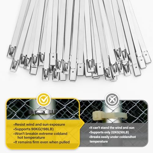 106PCS Heavy Duty 304 Stainless Steel Cable Tie Gun Kit, Includes 100PCS 11.8 Inch Metal Zip Ties, Self-Locking, UV & Corrosion Resistant, for Fence, Exhaust Pipe, Chicken Coop, Farm Use - Image 5