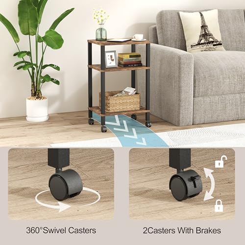 3-Tier Printer Stand with Storage, Mobile Printer Cart with Rolling Casters & Adjustable Feet, Under Desk Storage Shelf for Home Office, Small Printers,Rustic Brown, 15.7" x 11.8" x 25.9" - Image 5