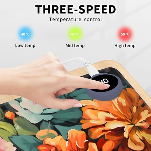Heated Mouse Pad Hand Warmer, Warm Desk Pad Mousepad Desk Mat with 3 Levels Heating and Auto Shut Down 31.5 x 13 inch PU Leather Warmer Keyboard Mat for Gaming Office Home, Art Watercolour Flowers - Image 3