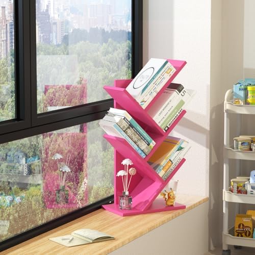 SHEEPAM Small Tree Book Shelf,5 Tier Bookshelf, Wood Desktop Bookcase - Image 6