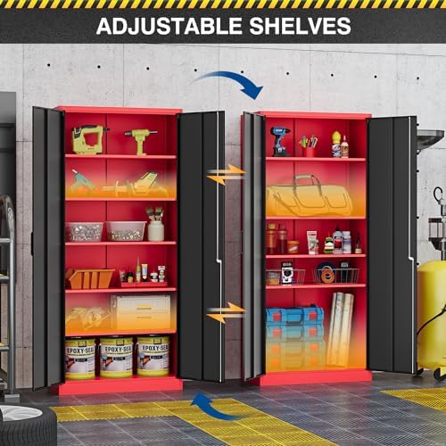 Fesbos Metal Storage Cabinet-72” Tall Steel File Cabinets with Lockable Doors and Adjustable Shelves-Black&Red Steel Storage Cabinet for Home, School, Office, Garage - Image 4