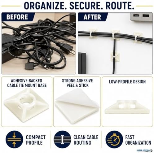 Kable Kontrol Zip Tie Mounts, 3/4” Natural White, 13000 Pcs Adhesive Backed - Image 6