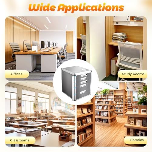 Desk Organizer with 5 Drawers, Metal Desktop Storage Cabinet File Holder with Locks and Keys, Filing Case Literature Organizer for Office Home, L12.4*D13.8*H16in, Silver & Grey - Image 6