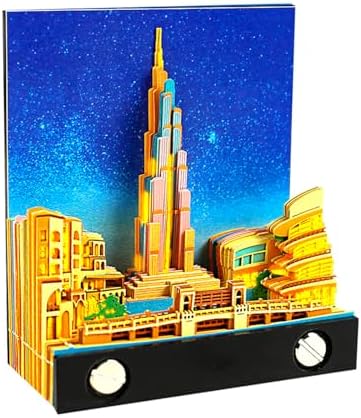 3D Art Calendar 2026,3D Memo Pad Creative Time Piece Calendar Tower of Dubai Rip Away Paper Carving Multi-color DIY Note by SIWEME
