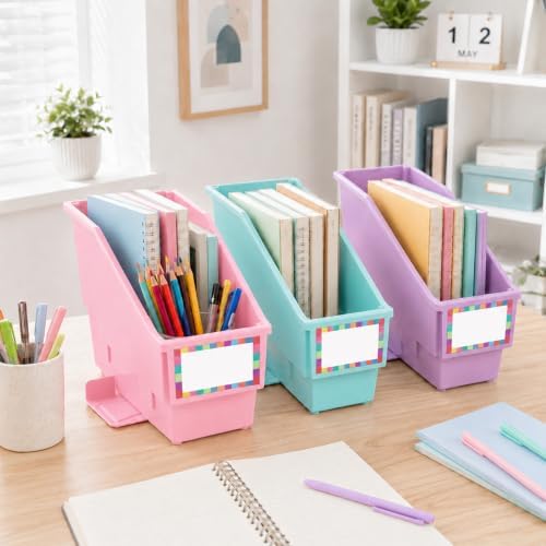 gisgfim 6 Pcs Non-Tip Book Bins with Stabilizer Wings (Pastel) - Image 5