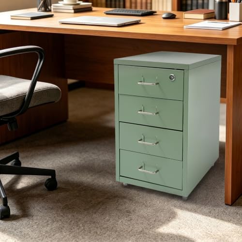 4 Drawer Vertical File Cabinet, Beige Metal File Cabinet with Lock(Green) - Image 6