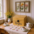 4"x6" Recipe Card Storage Box Phone/Tablet/Card Holders on Top Bamboo Wood Chest - Image 4