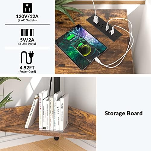 Armocity Corner Small Desk with Outlets Corner Table for Small Space Industrial Computer Desk with USB Ports Triangle Desk with Storage for Home Office, Workstation, Living Room, Bedroom, Rustic - Image 4