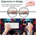 31.5"x 11.8" Oversized Gaming Mouse Pad Set, Ergonomic Keyboard and Mouse Wrist Rest + Cup Holder, Non-Slip Desktop Pad, Suitable for Home and Office Use, Colorful Rose Flower Skull - Image 5